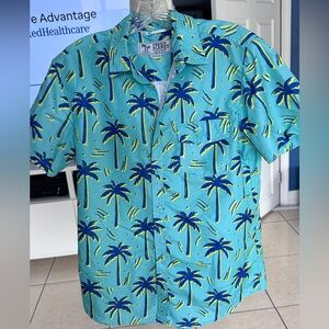 Free Planet Men's Teal and Navy Palm Tree Shirt